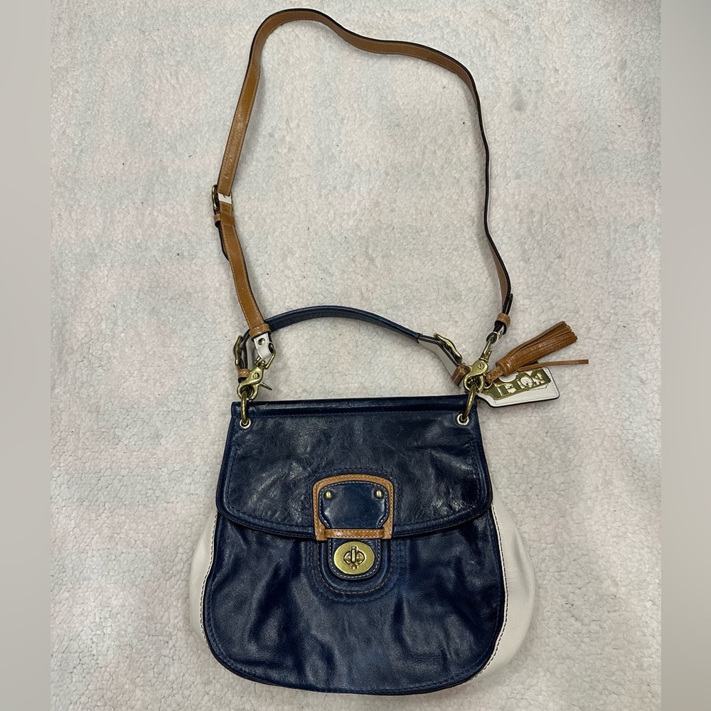 - Coach legacy Willis colorblock blue white leather 70th anniversary cross…